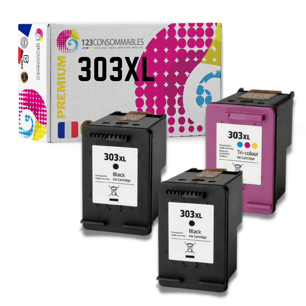 MaxiPack 3 cartouches compatible avec HP 303XL (T6N04AE/T6N03AE) (2 noirs et 1 couleur)